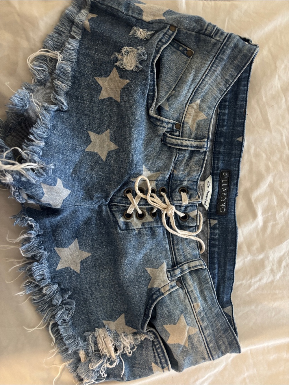 Billabong Blue Star Lace-Up Frayed Denim Shorts